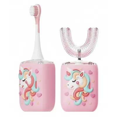 فرشاة أسنان Moxedo Kids 2-in-1 الكهربائية MX-TB022 باللون الوردي، توفر عناية فموية متعددة الاستخدامات للأطفال.