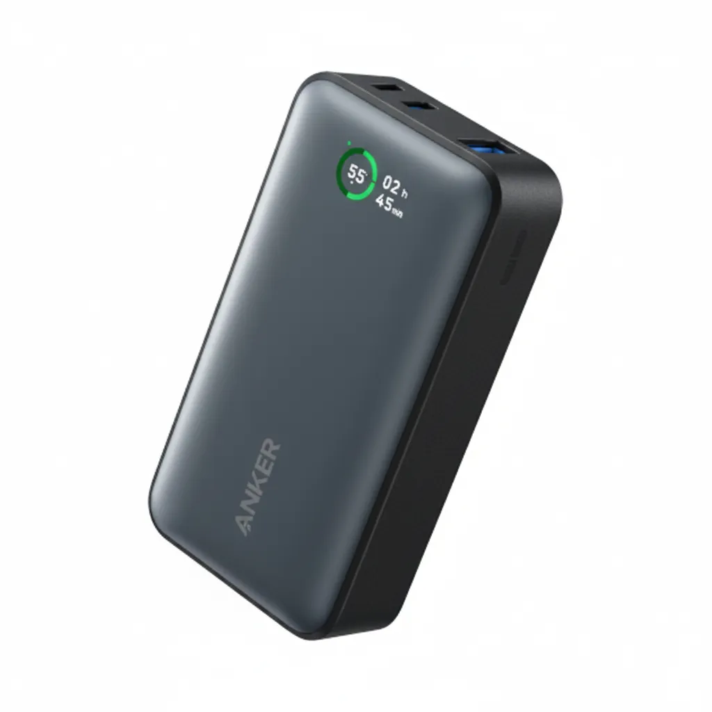 بنك طاقة Anker 533 باور كور بسعة 10,000 mAh، أسود وأزرق، شاحن محمول.