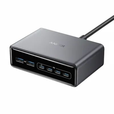شاحن Anker Prime (A2683V41) باللون الفضي، 200W مع 6 منافذ وتقنية جان.