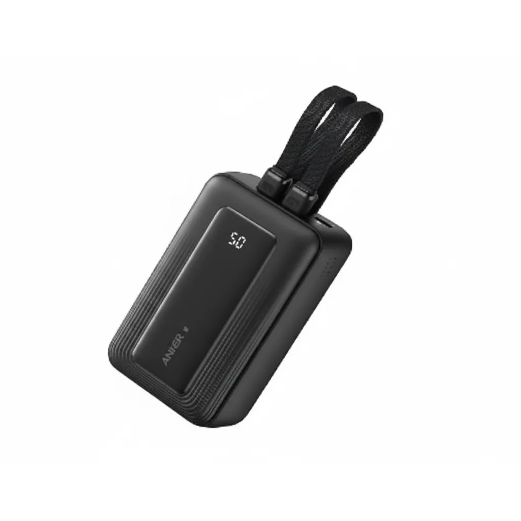 بنك الطاقة Anker Zolo بسعة 10000 mAh وقوة 30W (A1680H11) مع كابلات USB-C و لايتننج مدمجة باللون الأسود.