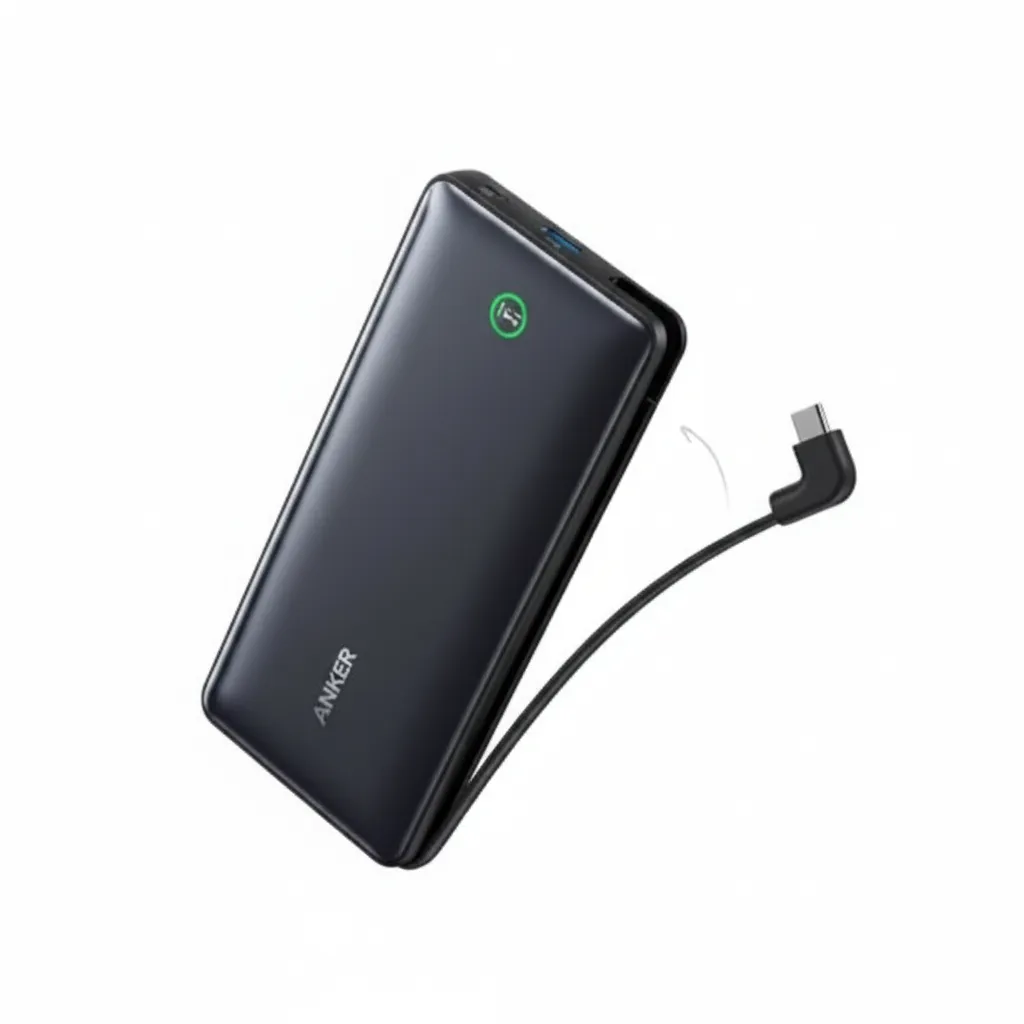 بنك طاقة Anker نانو بسعة 20,000 mAh، بقوة 30W، مع كابل USB-C مدمج، لون أسود.