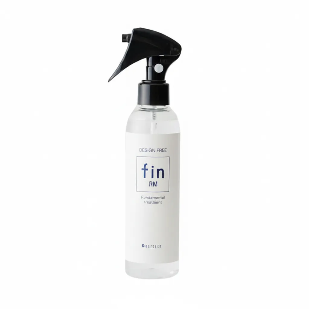 زجاجة بلاستيكية شفافة لرذاذ deartech Design Free fin RM Repair Mist مع مضخة رش سوداء.