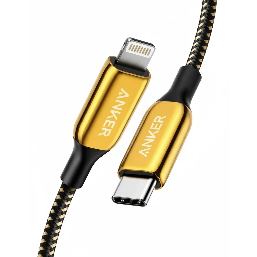 كابل Anker PowerLine+ III USB-C إلى لايتننج مضفر ذهبي، بطول 6ft/1.8m (A8843HB1)، لأجهزة Apple.