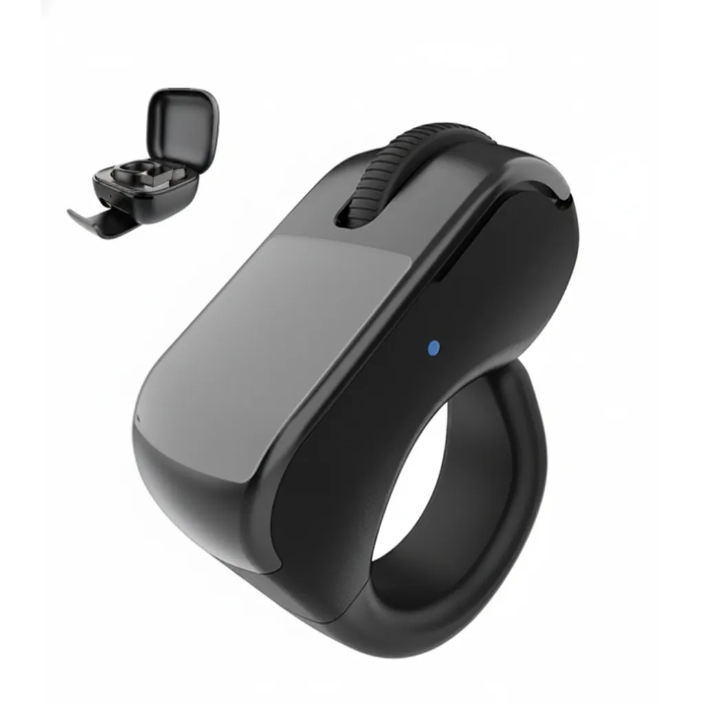 فأرة Moxedo Touch Loop Finger Ring Mouse MX-FRM003 باللون الأسود، فأرة لاسلكية مدمجة تُلبس على الإصبع للتحكم المريح.