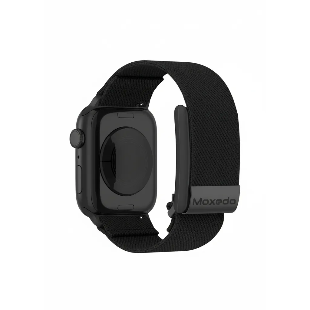 سوار ساعة Moxedo Hybrid FIT-WEAVE من النايلون المضفر باللون الأسود لـ iWatch و WH 4.0، مريح.