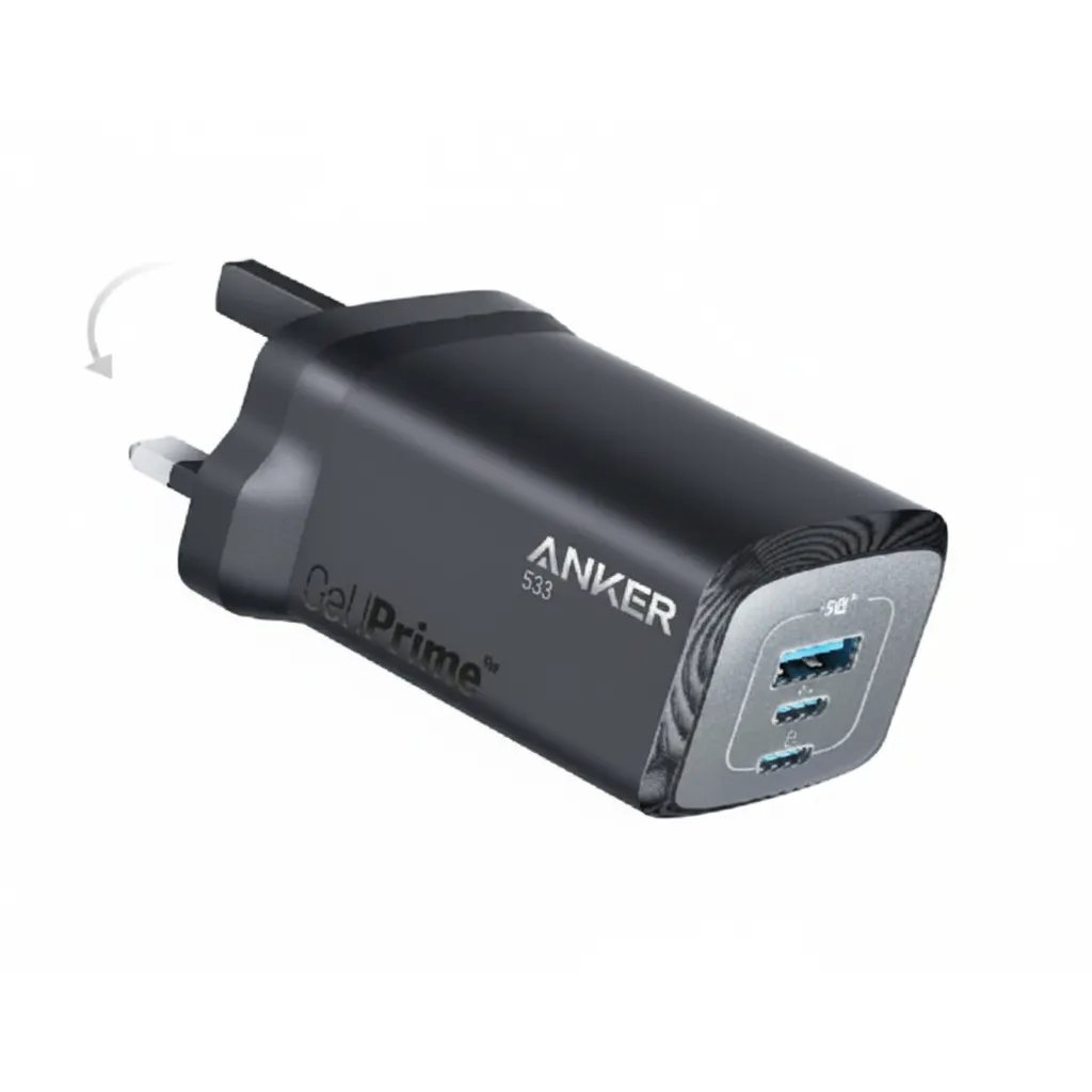 شاحن Anker Prime 100W جان بثلاثة منافذ باللون الأسود، موديل A2688241، لشحن سريع للكمبيوتر المحمول والأجهزة المتعددة.