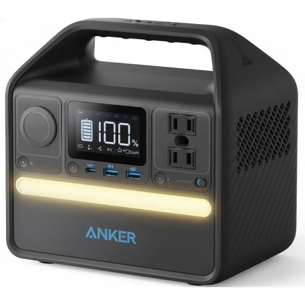 محطة الطاقة المحمولة Anker 521 A1720211 باللون الأسود، مصدر طاقة موثوق للمغامرات الخارجية والنسخ الاحتياطي للمنزل.