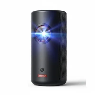 جهاز عرض Anker Nebula Capsule 3 Laser D2426211 باللون الأسود، يتميز بمصدر ضوء ليزري لصور مشرقة وواضحة.