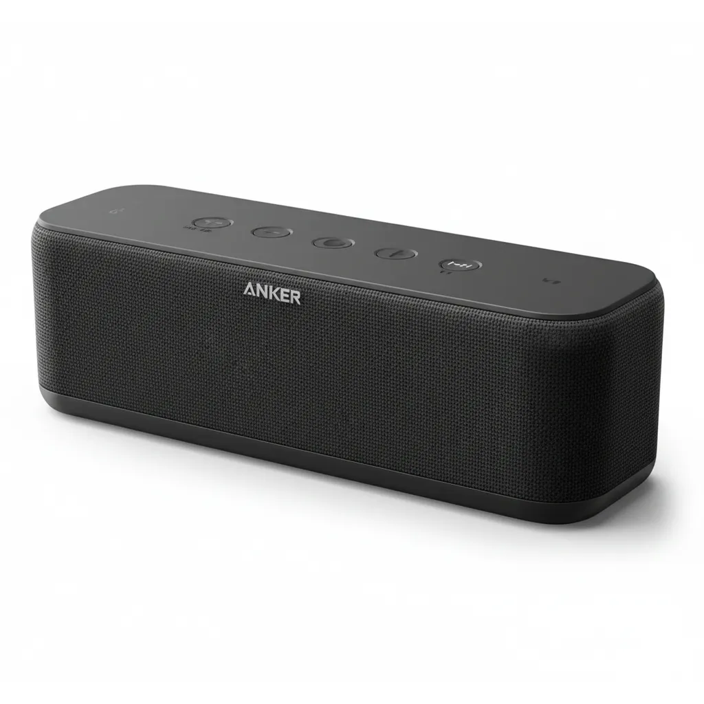 مكبر صوت Anker Soundcore Boost محمول Bluetooth موديل A3145013 باللون الأسود، مع صوت جهير معزز.