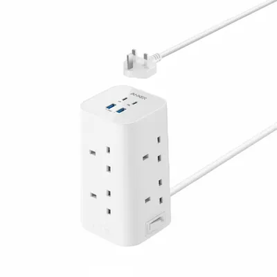 وصلة كهربائية Anker 12-in-1 Multi-Device باور Strip (A9185K11) باللون الأسود، توفر طاقة 20W لأجهزة متعددة.